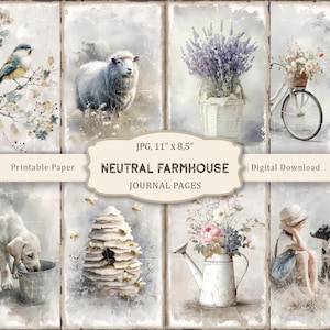 Neutral Farmhouse-2 Junk Journal Kit, Watercolor Farm Printable Pages, Farmhouse Scrapbooking Paper, Collage Sheets, Farmhouse Ephemera