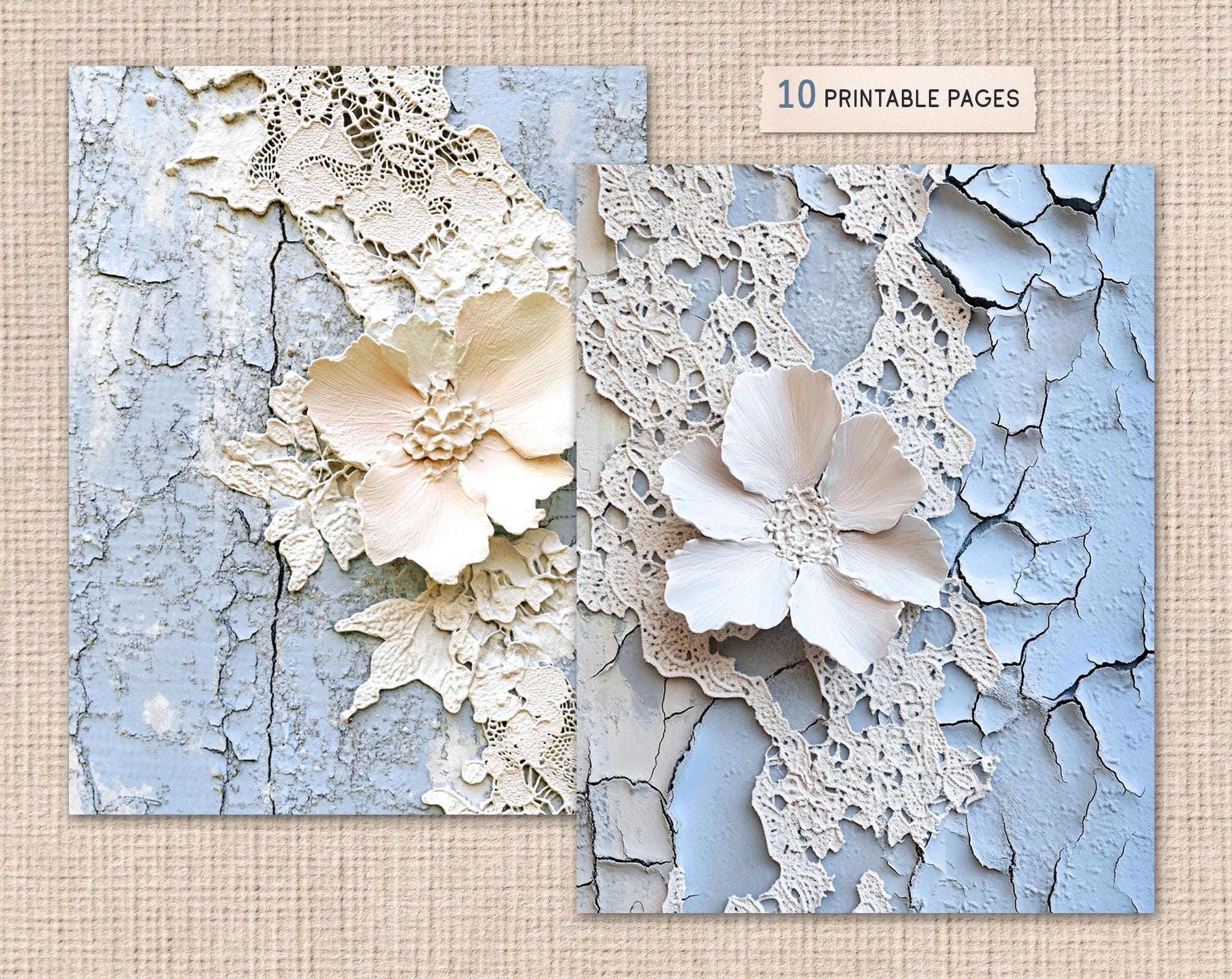 Blue Wood Lace-1 Printable Paper, Rustic Floral Journal, Blue Scrapbook ...