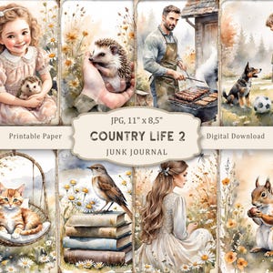 Kit de diário de lixo Country Life-2, páginas para impressão de chalé de verão vintage, papel para scrapbooking Cottagecore, folha de colagem, itens efêmeros de casa de campo