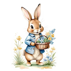 12 imágenes prediseñadas de Peter Rabbit, estilo Beatrix Potter, conejo de primavera (descarga digital) imagen 8