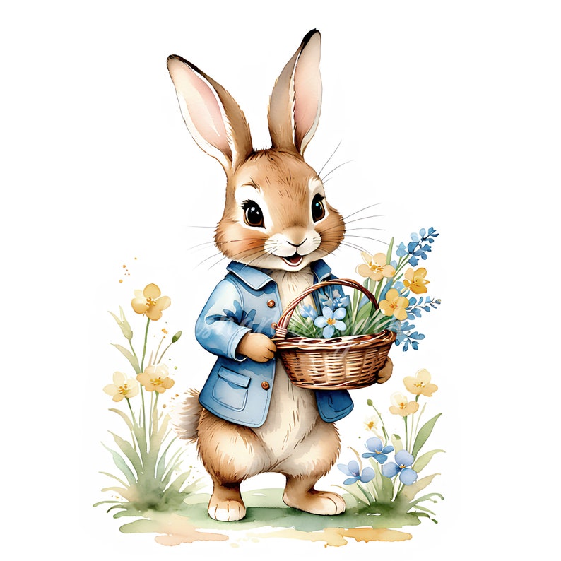 12 imágenes prediseñadas de Peter Rabbit, estilo Beatrix Potter, conejo de primavera (descarga digital) imagen 8