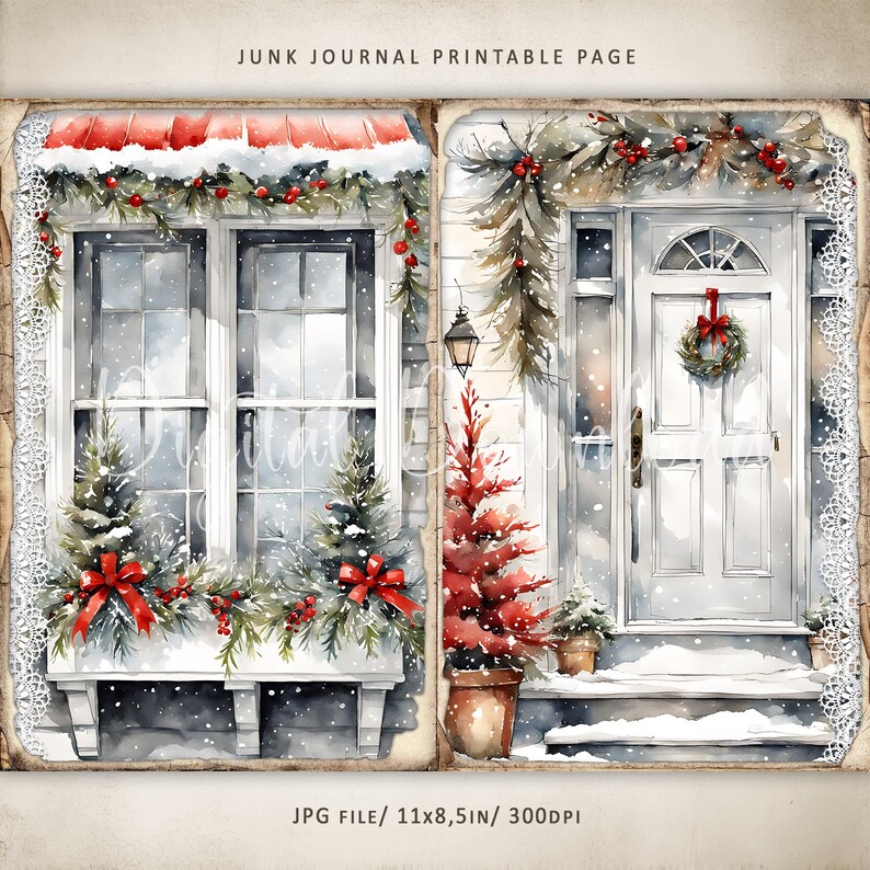 Christmas Houses Junk Journal Pages, Winter Collage (digital Download ...