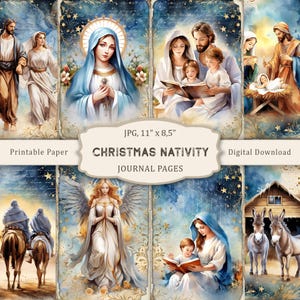 Páginas de diario basura de la Natividad de Navidad, páginas de la Natividad de Navidad, papel para álbum de recortes de Navidad, collage imprimible de Navidad, material efímero de invierno