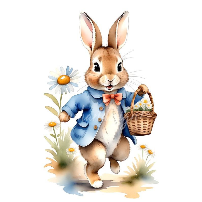 12 imágenes prediseñadas de Peter Rabbit, estilo Beatrix Potter, conejo de primavera (descarga digital) imagen 7