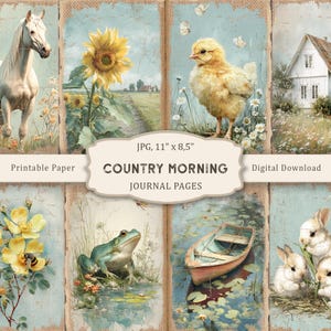 Country Morning-4 Junk Journal, Bauernhof Junk Journal, Tiere druckbare Seiten, Sommer Seiten, Rustikales Papier Scrapbooking, Vintage Ephemera