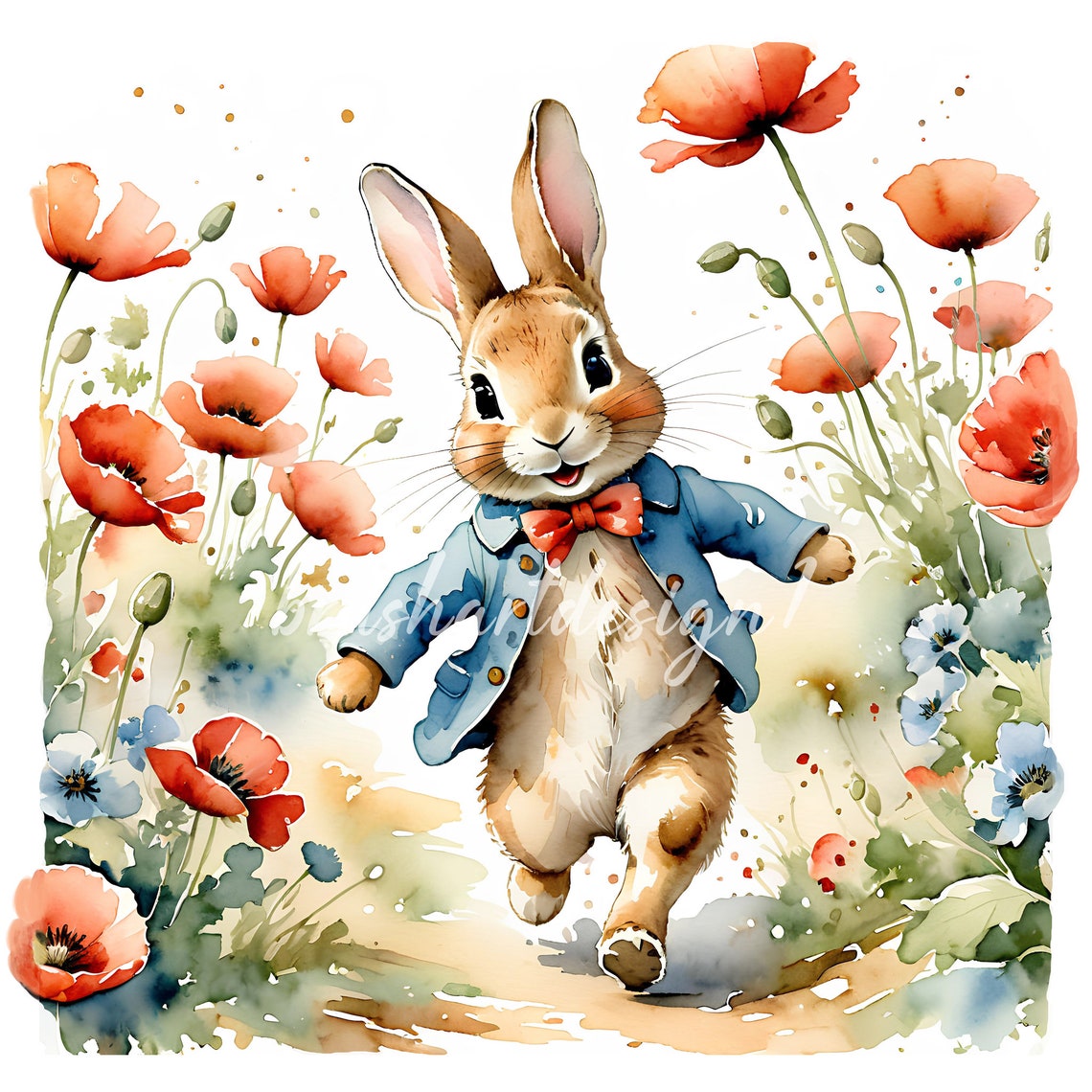 11 Peter Rabbit in Poppies Clipart, Beatrix Potter Style, Summer ...
