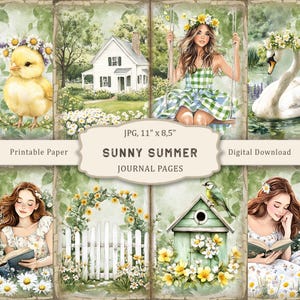 Diario basura de verano soleado - 1, páginas imprimibles de margaritas, papel botánico floral, papel para scrapbooking de jardín de flores, efímera vintage digital
