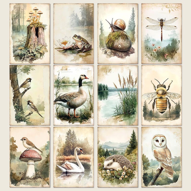 Woodland Animals Junk Journal Kit, Forest Botanical Digital Sheet ...