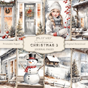 Natale scandinavo-3 pagine di diario spazzatura, pagine stampabili di Natale rustico, carta per album invernale accogliente, collage di Natale, effimere invernali