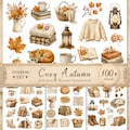 Cozy Autumn Stickers Printable, Junk Journal Ephemera, Planner Fussy Cuts, Scrapbooking (JPG)