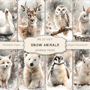 Pagine di diario spazzatura di animali della neve, kit di animali di Natale, carta per album di ritagli di animali invernali, collage stampabile di Natale, effimeri invernali