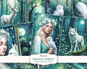 Magical Forest-1 Junk Journal Kit, Fairy forest Junk Journal Kit, Forest Animals Journal, Fantasy Pages Printable, Digital Collage Sheet