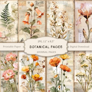 24 botanische bloemen ongewenste tijdschriftpagina's, afdrukbare bloemenpagina's, scrapbooking, bloemencollage, vintage ephemera, digitale download