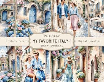 My Favorite Italy-1 Junk Journal Kit, Printable Page Italy, Travel Digital Paper, Sea Vacation Scrapbooking, Paper Crafts, Digital Download