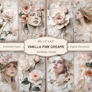 Vanilla Pink-1 Flower Junk Journal, Shabby Chic pages, Roses printable pages, Floral Ephemera, Basic junk journal, Scrapbook pink paper