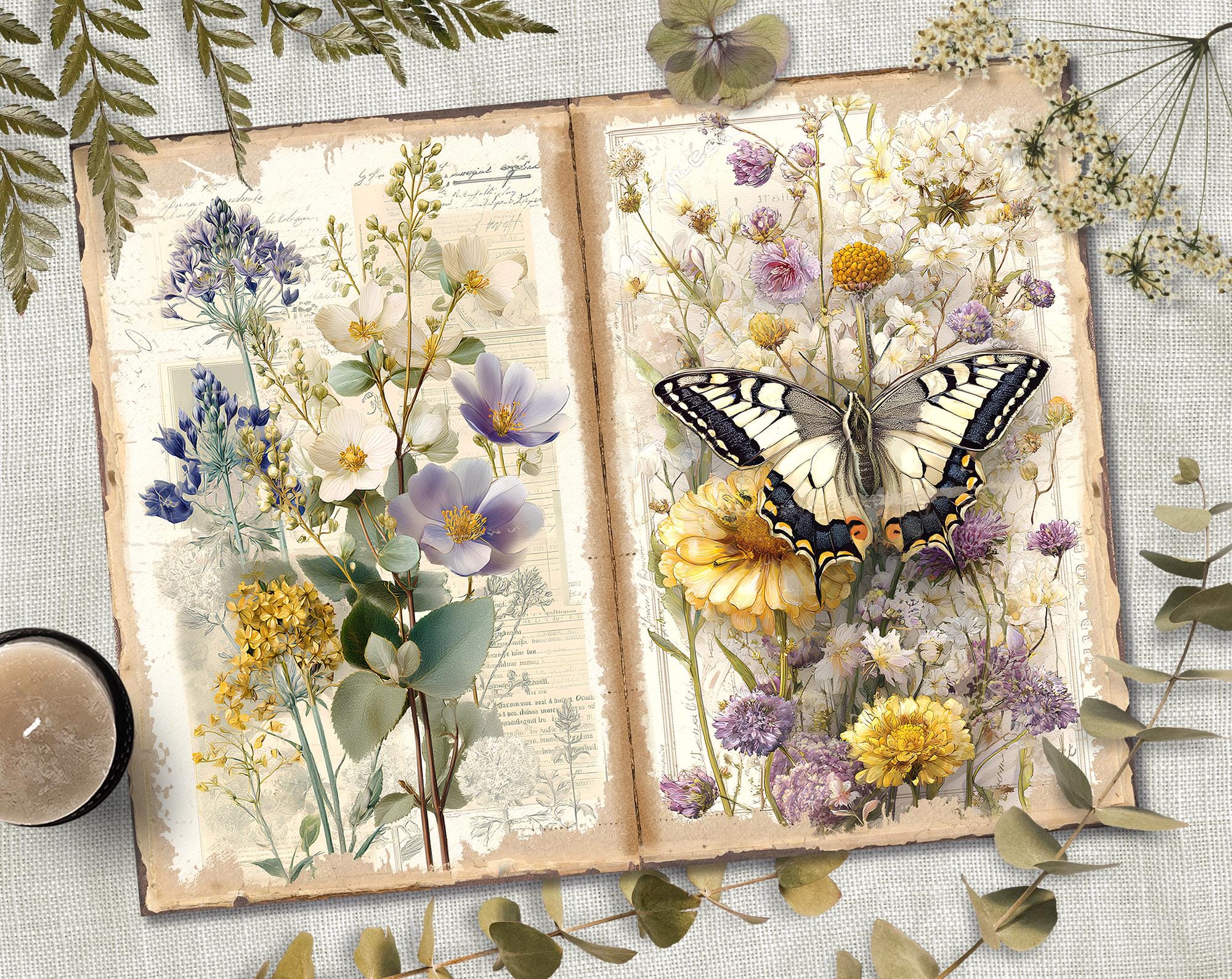 Flower Junk Journal, Floral Pages Printable, Botanical Flowers Paper ...