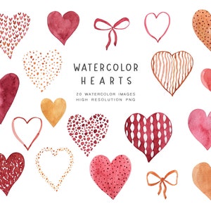 Aquarel harten clipart, png-harten, Valentijnsdag clipart, rood, roze hart, Valentijnsdag cadeau, cadeau voor haar, cadeau voor hem, DIY