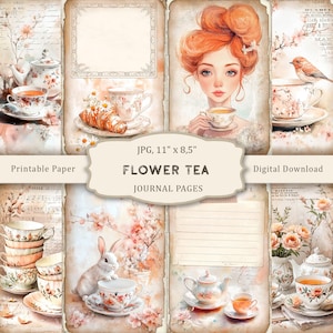 Diario di tè Shabby Chic Flower Junk, diario di tè stravagante, pagine stampabili di teiere floreali, diario di tè di base, effimera, carta per scrapbooking