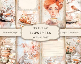 Shabby Chic Flower Tea Junk Journal, Floral Teapot Printable Pages (Digital Download)