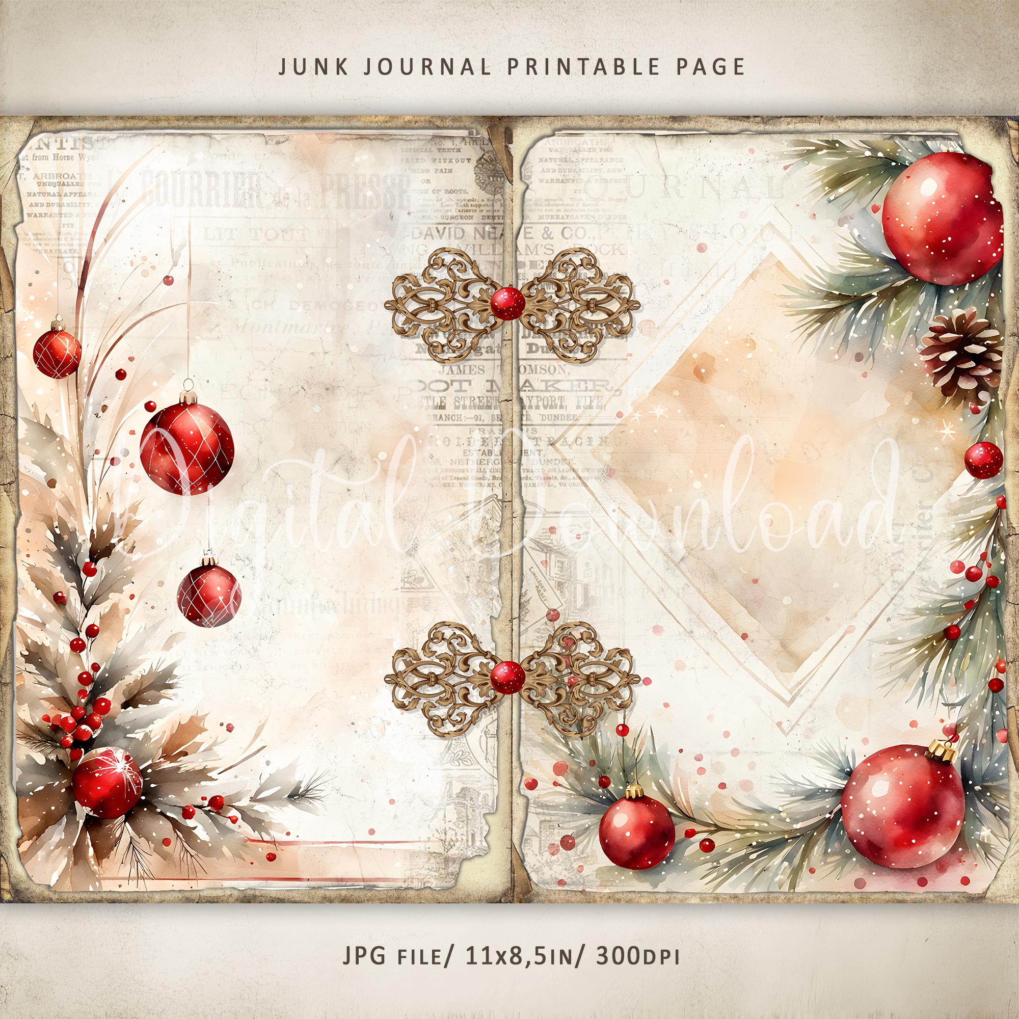 Vintage Christmas Blank Lined Junk Journal Pages, Christmas Basic Junk ...