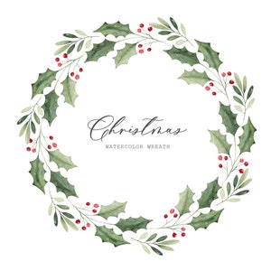 Kerstkrans clipart, aquarel krans, digitale download, maretakkrans, krans van hulst, vakantie clipart, commercieel gebruik, png-krans