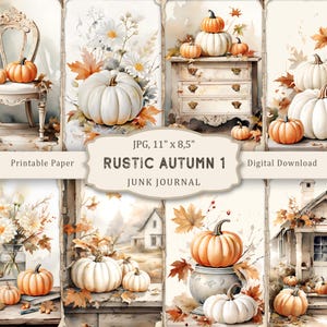 Kit di diario spazzatura rustico autunnale-1, pagine stampabili di zucca autunnale, carta scrapbooking autunnale, foglio collage autunnale, effimeri vintage, digitale