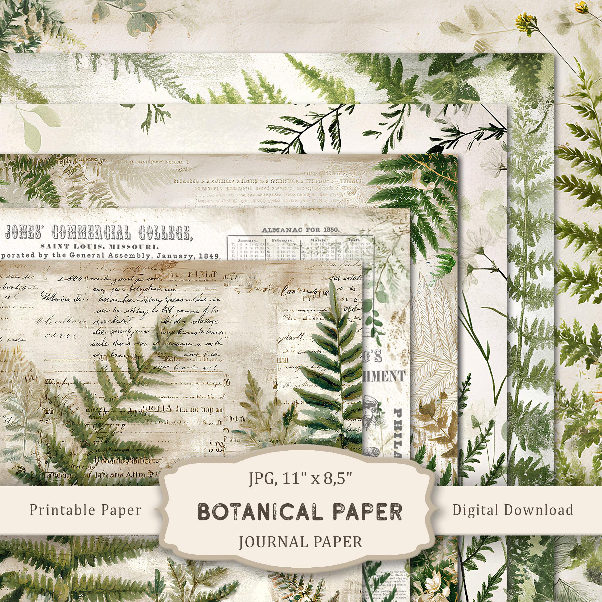 Botanical Paper Printable, Forest Fern, Notebook, Scrapbooking, Craft ...