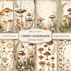 Kit per diario "Funghi di bosco - 2", pagine stampabili con funghi vintage, carta per scrapbooking con funghi, collage botanico, effimeri vintage