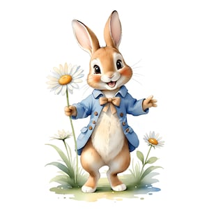 12 imágenes prediseñadas de Peter Rabbit, estilo Beatrix Potter, conejo de primavera (descarga digital) imagen 4