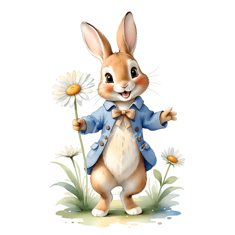 12 imágenes prediseñadas de Peter Rabbit, estilo Beatrix Potter, conejo de primavera (descarga digital) imagen 4