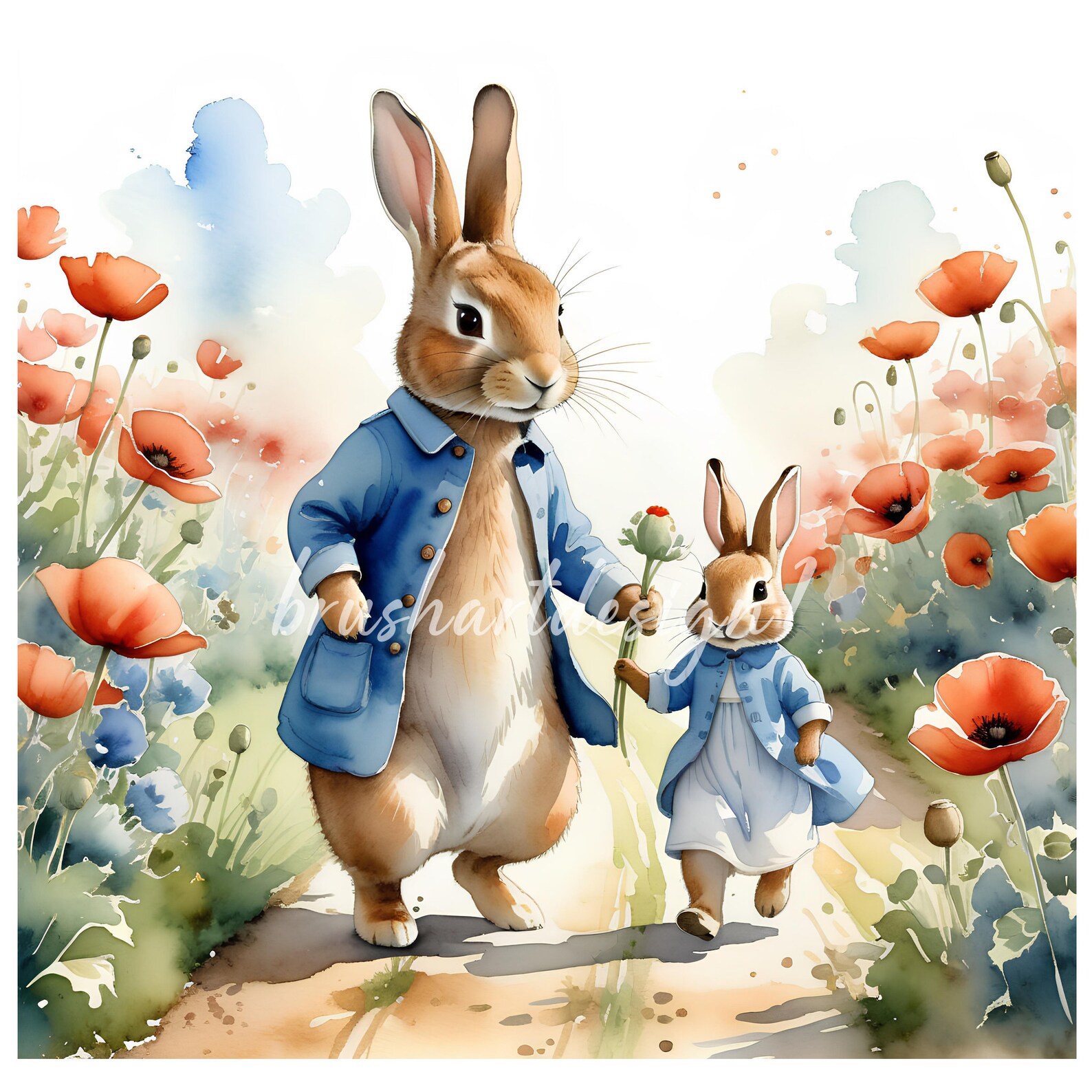11 Peter Rabbit and Poppies Clipart, Beatrix Potter Style, Poppy Field ...