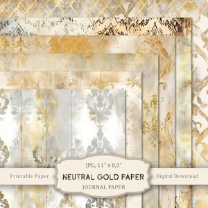 Neutral Gold Papier-1 Druckset, Neutral Notebook Papiere, Shabby Chic Scrapbook Papier, Vintage Gold Kraftpapier, digitaler Download