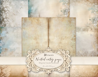 Neutral Shabby Chic Paper-20JPG, Vintage Romantic Paper, Junk Journal Pages, Victorian Rose Flowers, Vintage Printable Paper, Wedding shower