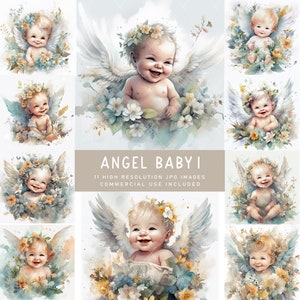 11 schattige baby engel clipart, engel aquarel clipart, beschermengel, engelenvleugels, Halo clipart, hemel clipart, scrapbooking, papier ambachtelijke