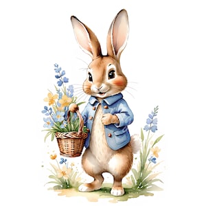 12 imágenes prediseñadas de Peter Rabbit, estilo Beatrix Potter, conejo de primavera (descarga digital) imagen 10