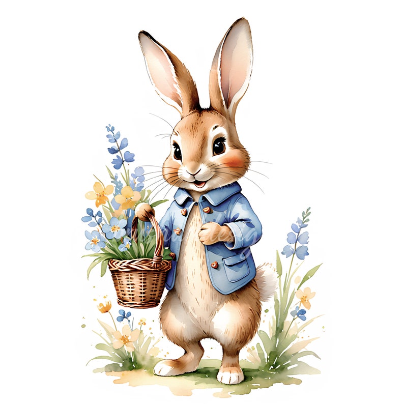 12 imágenes prediseñadas de Peter Rabbit, estilo Beatrix Potter, conejo de primavera (descarga digital) imagen 10
