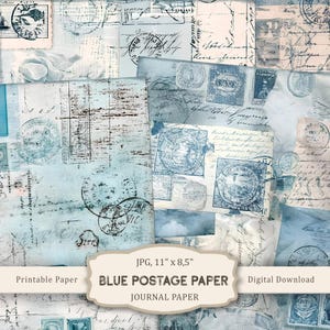 Papel azul para franqueo, papel para collage de cartas, papeles vintage para decoupage, papel para cartas de scrapbooking, papel para manualidades, efímeras vintage, papel para diario