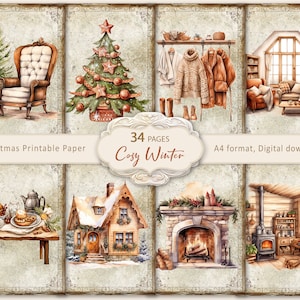 Gemütliches Winter Junk Journal Kit, Weihnachten Junk Journal Seiten, Junk Journal Druckbares Papier, Scrapbook Weihnachtspapier, Digital Collage Sheet
