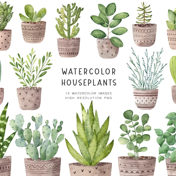 Houseplants clipart, Houseplants PNG, Indoor plants, Watercolor clipart, green plants, Indoor flowers clipart, Eco sublimation, Gift image