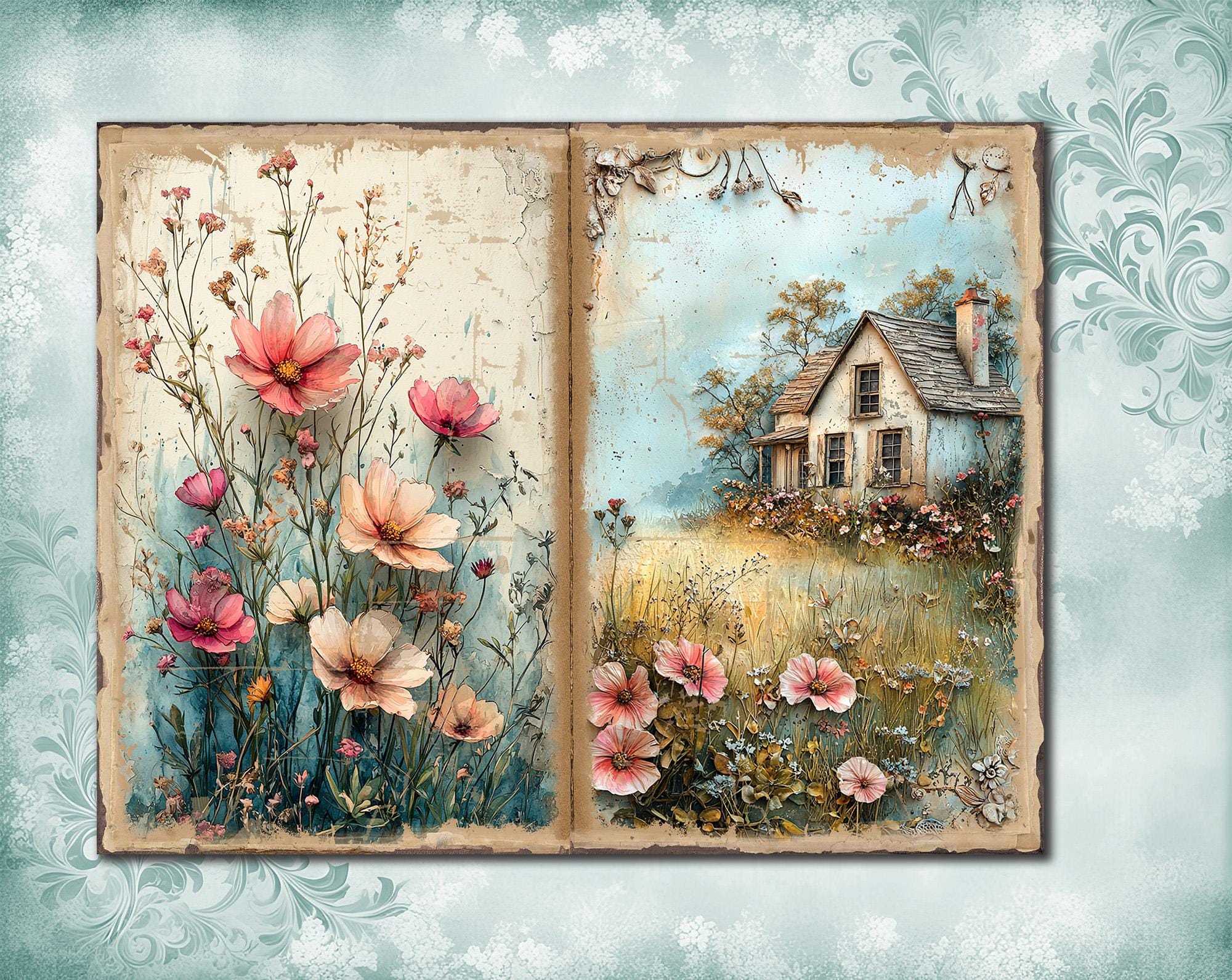 Cozy Cottage #5 Junk Journal Pages: Shabby Chic Ephemera, Digital ...