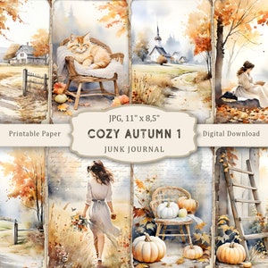 Gezellige herfst-1-junkjournaalkit, afdrukbare herfstpagina's, herfstjunkdagboek, herfstscrapbookingpapier, herfstcollageblad, vintage ephemera