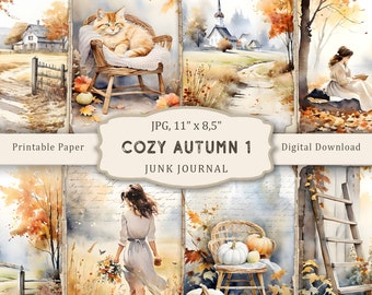 Cozy Autumn-1 Junk Journal Kit, Autumn Printable Pages, Fall Junk Journal, Autumn Scrapbooking Paper, Autumn Collage Sheet, Vintage Ephemera