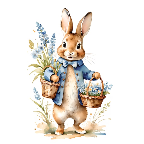 12 clipart di Peter Rabbit, stile Beatrix Potter, coniglietto primaverile, creazione di cartoline, JPG di alta qualità, creazione di carta, download digitale, diario spazzatura