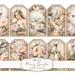 Tags Peony Garden, Flower Gift Tags, Peonies Gift Decor, Holiday Labels, Journal Supplies, Summer Favors, Flowers Digital Download