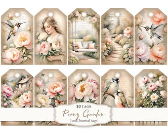Peony Garden Gift Tags: Printable Floral Holiday Labels (Digital Download)