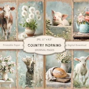 Diario basura Country Morning-2, diario basura de granja, páginas imprimibles de animales, páginas de verano, scrapbooking de papel rústico, efímeras vintage