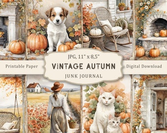 Autumn Junk Journal Kit, Watercolor Autumn Printable Pages, Autumn Scrapbooking Paper, Fall Collage Sheet, Fall Vintage Ephemera, Digital