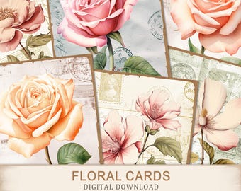 Vintage Floral Cards, Botanical Ephemera, Flowers Junk Journal (Digital Download)