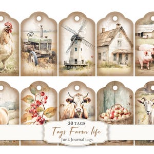Étiquettes vie à la ferme, étiquettes pour cadeaux à la ferme, étiquettes des fêtes, décoration cadeau ferme, fournitures pour journaux, cadeaux de Pâques, produits éphémères de la ferme, téléchargement numérique