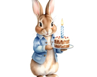 11 Peter Rabbit Watercolor Clipart, Beatrix Potter Style, JPG, Digital Download